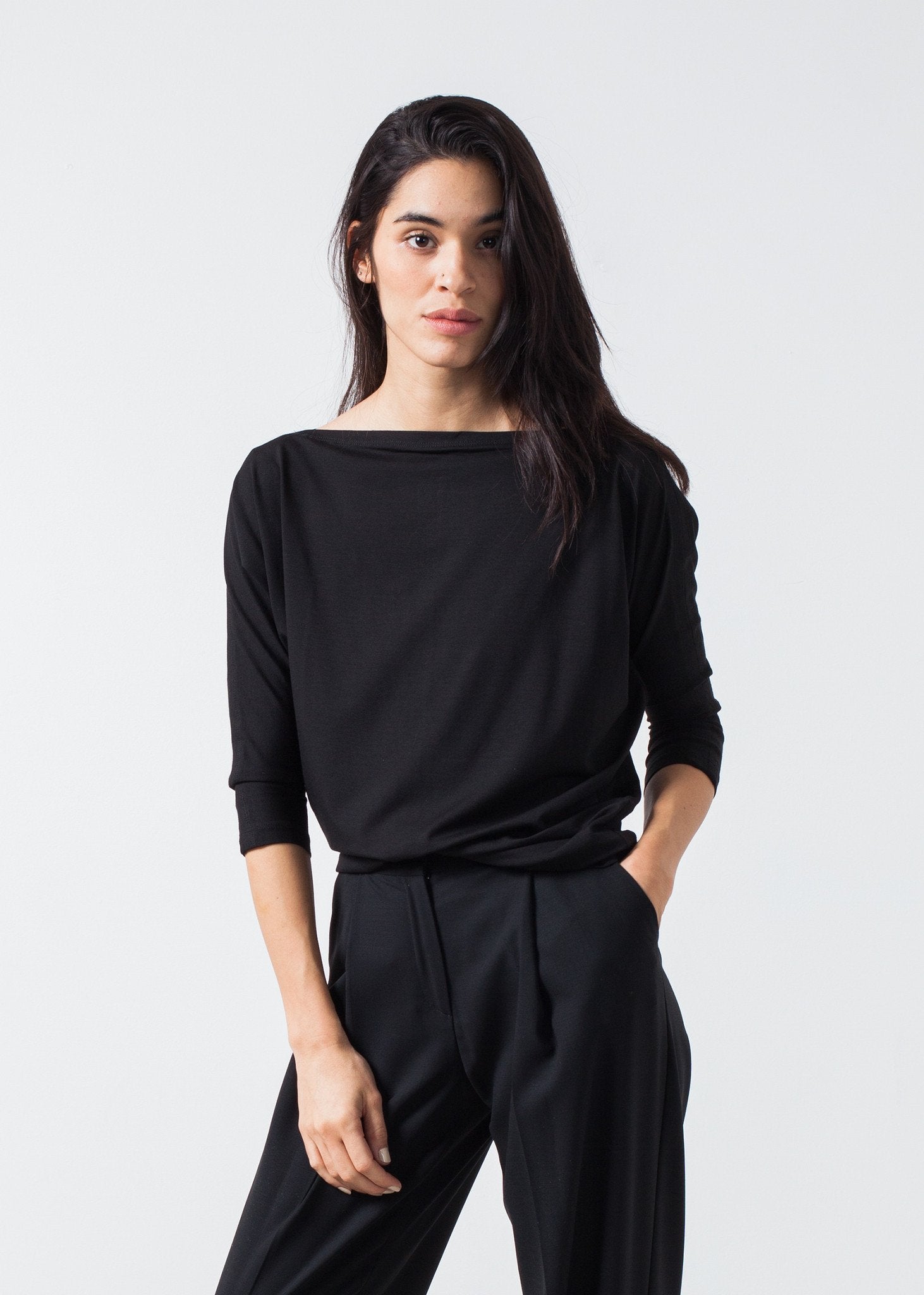 Boat Neck Top in Black right Boat Neck Top in Black