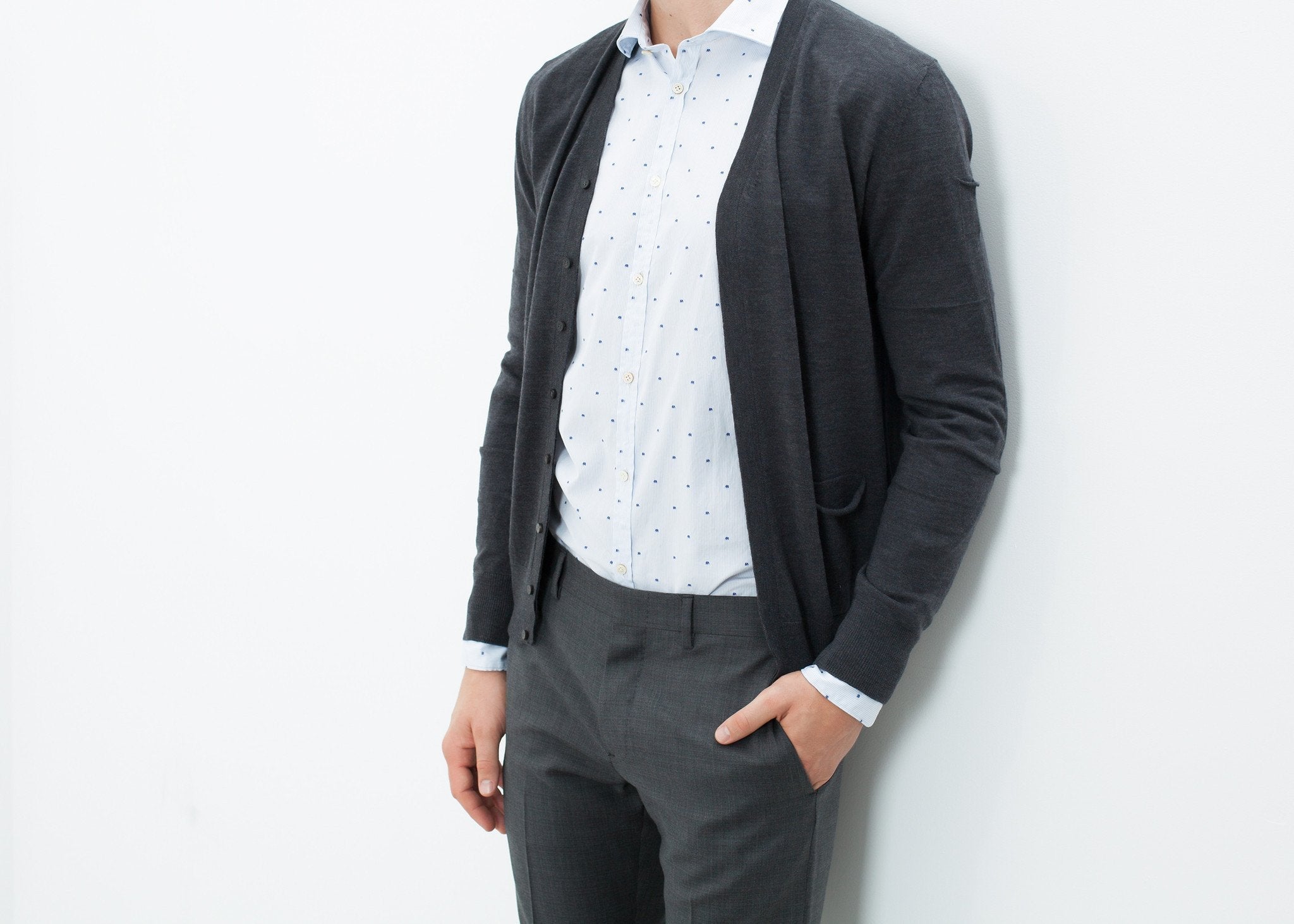 Hidden Placket Cardigan in Charcoal - raj