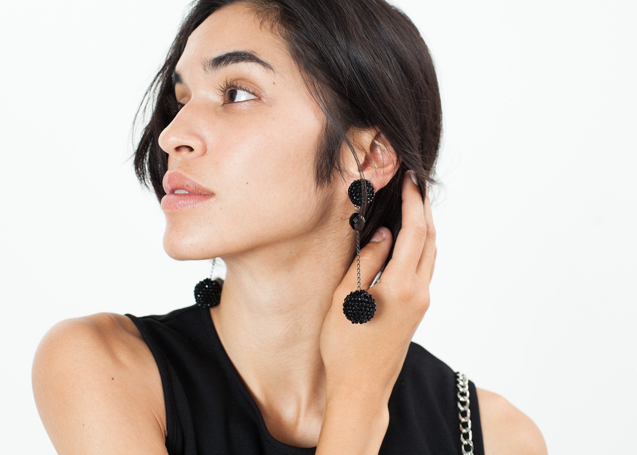 Drop Cluster Earring in Black - raj