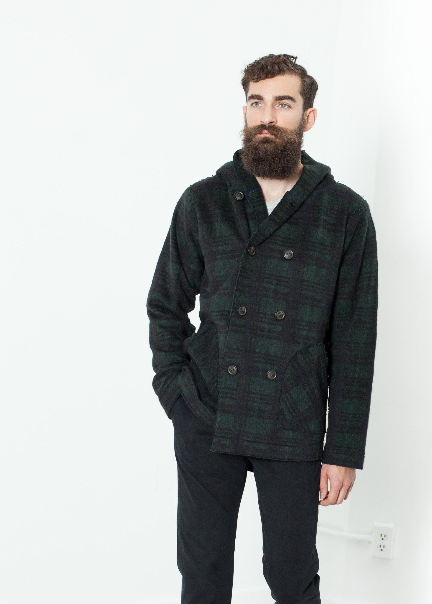 Double Breasted Hoodie in Forest Plaid right Double Breasted Hoodie in Forest Plaid