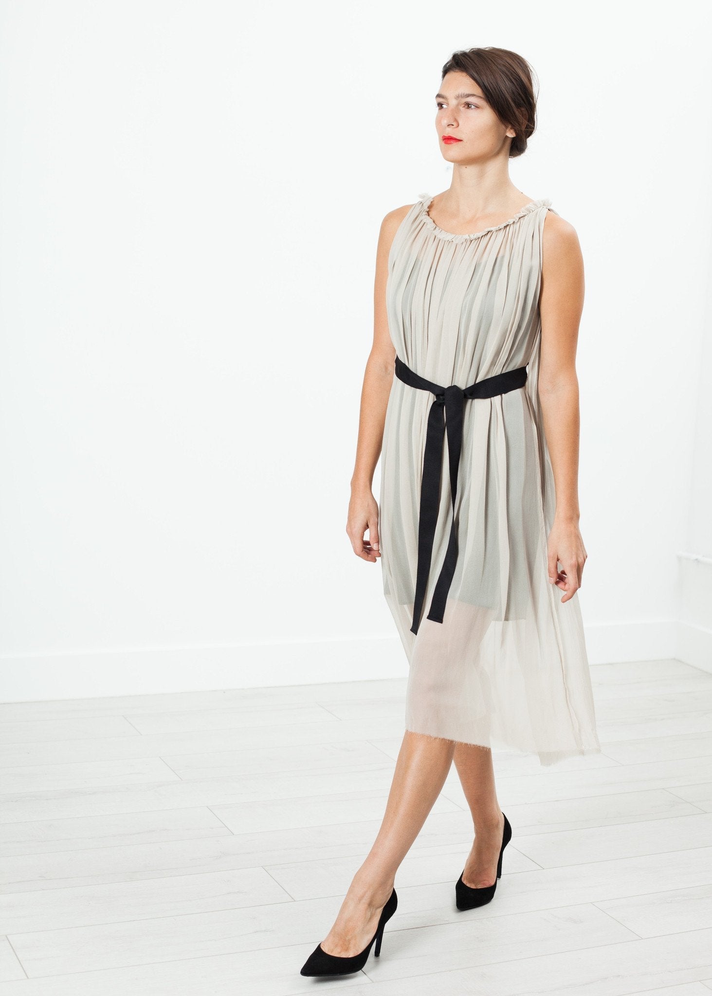 Chiffon Cape Back Dress in Sand right Chiffon Cape Back Dress in Sand
