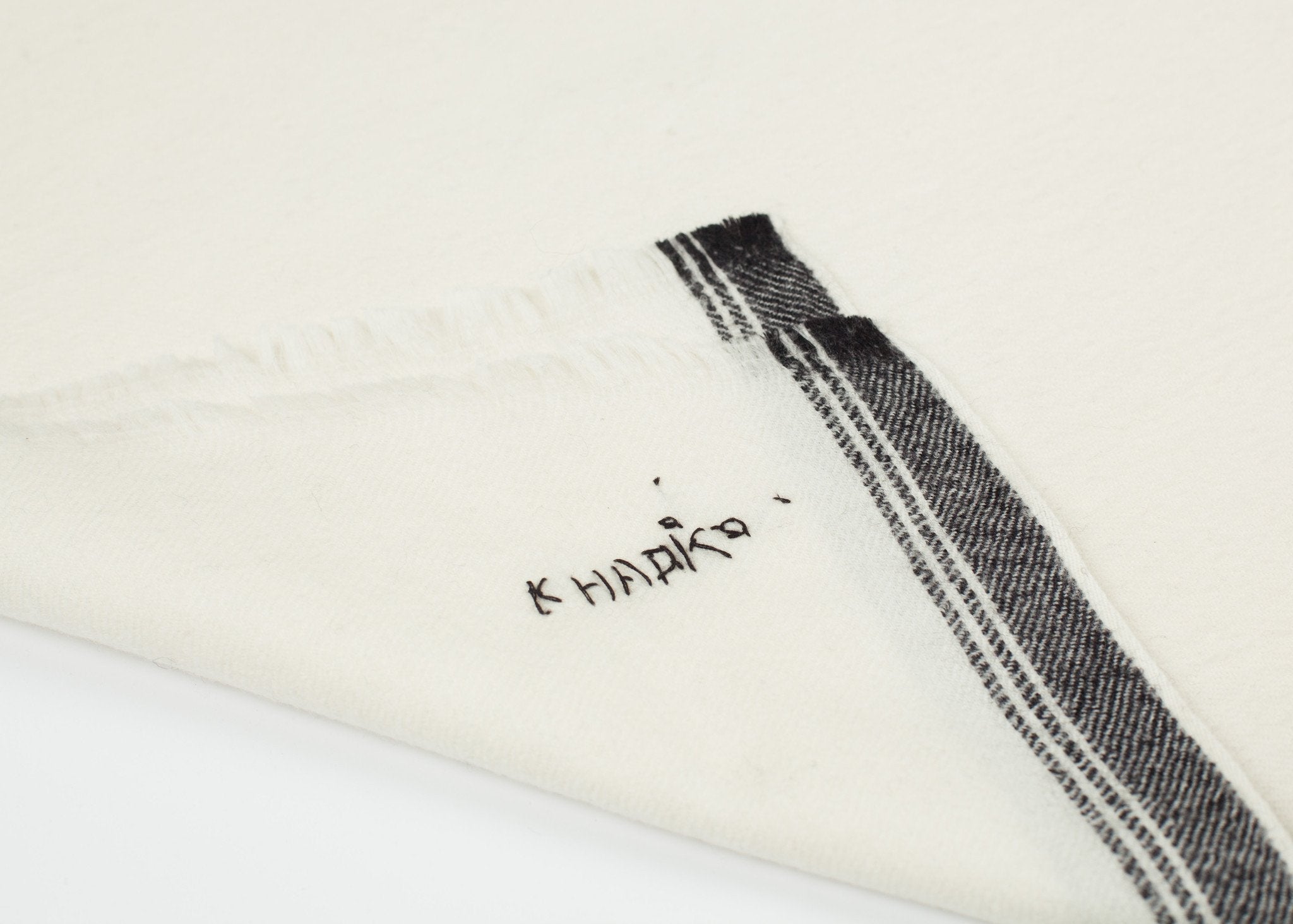 Edged Wool Scarf in Off White - raj
