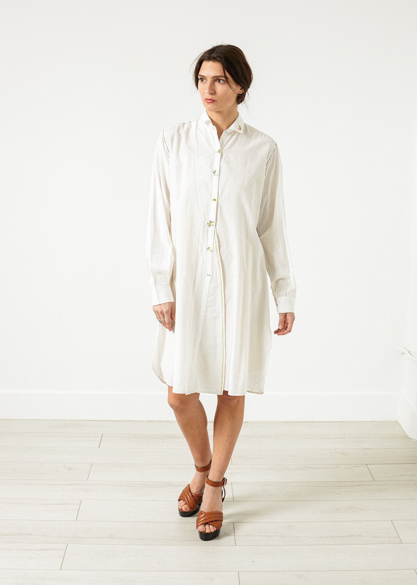 Pleated Sleeve Tunic in White -nadeem