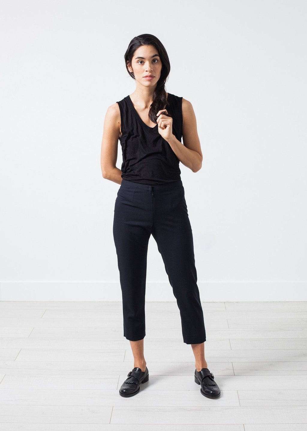 Wool Cropped Pant in Navy -nadeem