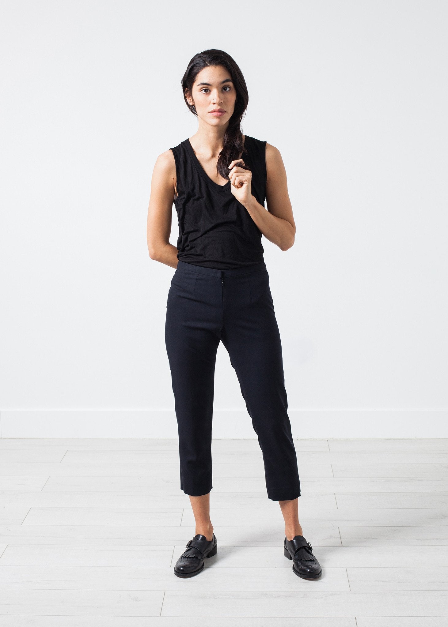 Wool Cropped Pant in Navy -nadeem