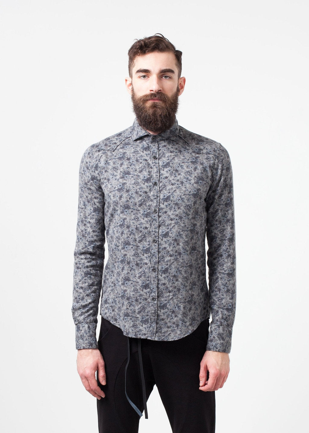 Western Arkansas Button-Up in Grey Floral -nadeem