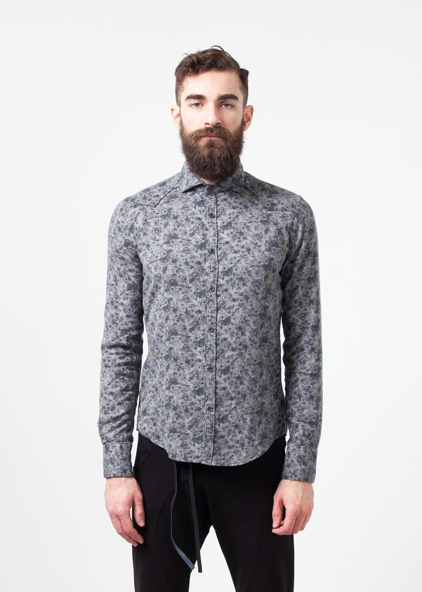 Western Arkansas Button-Up in Grey Floral -nadeem