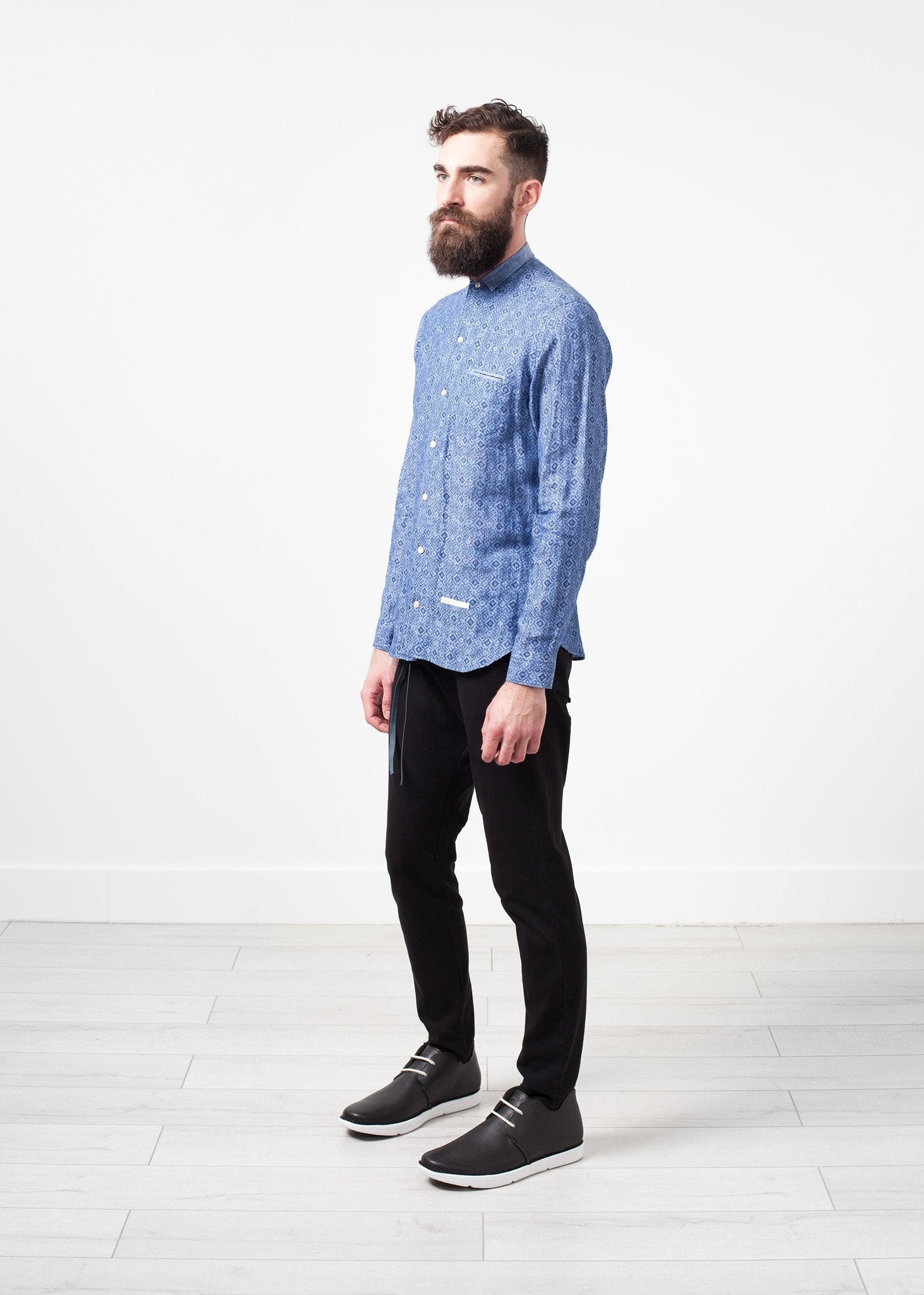 Linen Button Up in Blue Diamond - raj