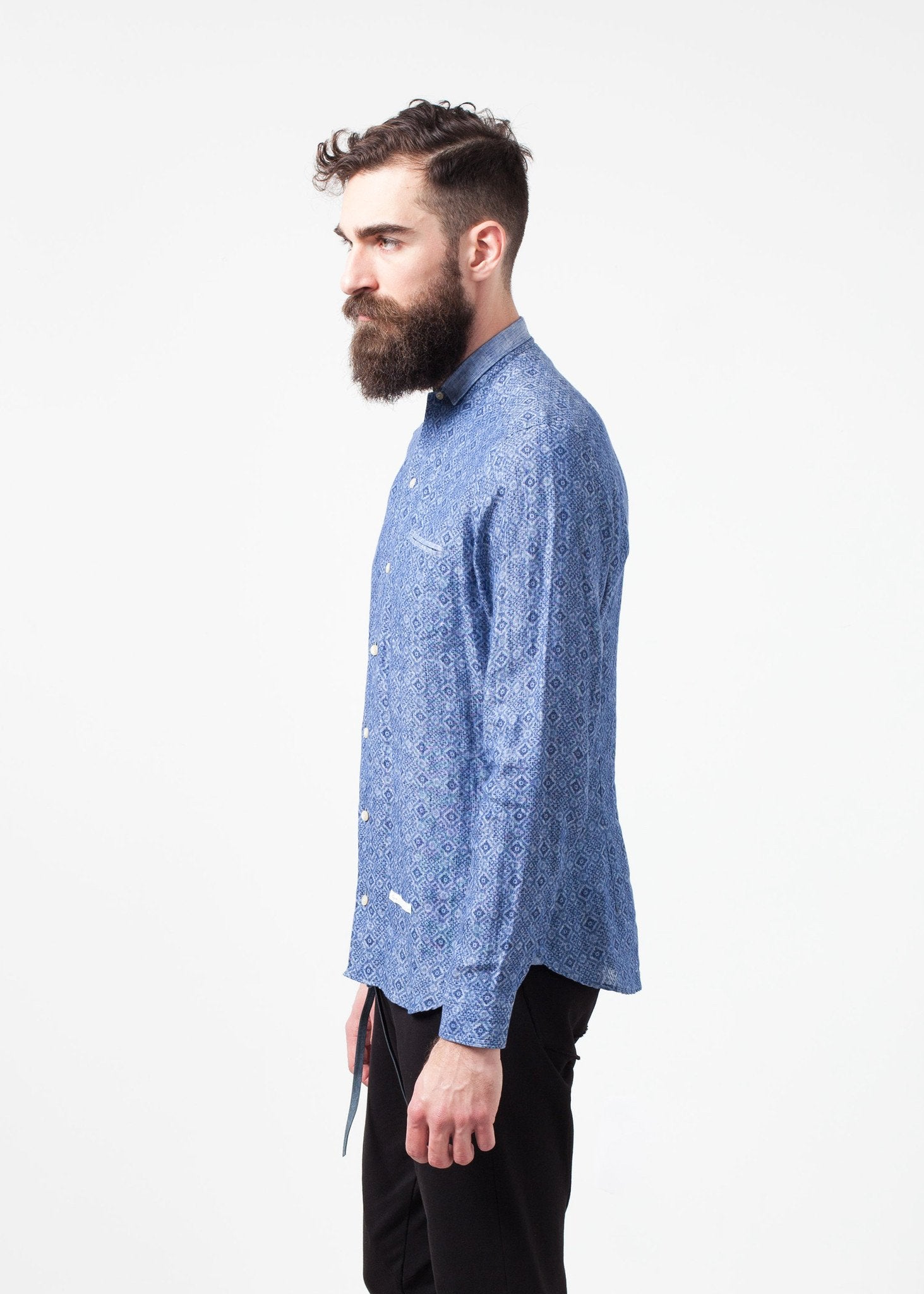 Linen Button Up in Blue Diamond right Linen Button Up in Blue Diamond