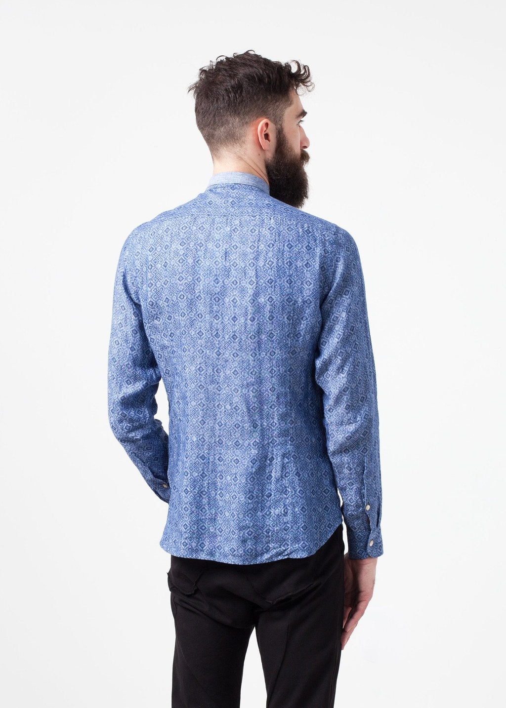 Linen Button Up in Blue Diamond - raj