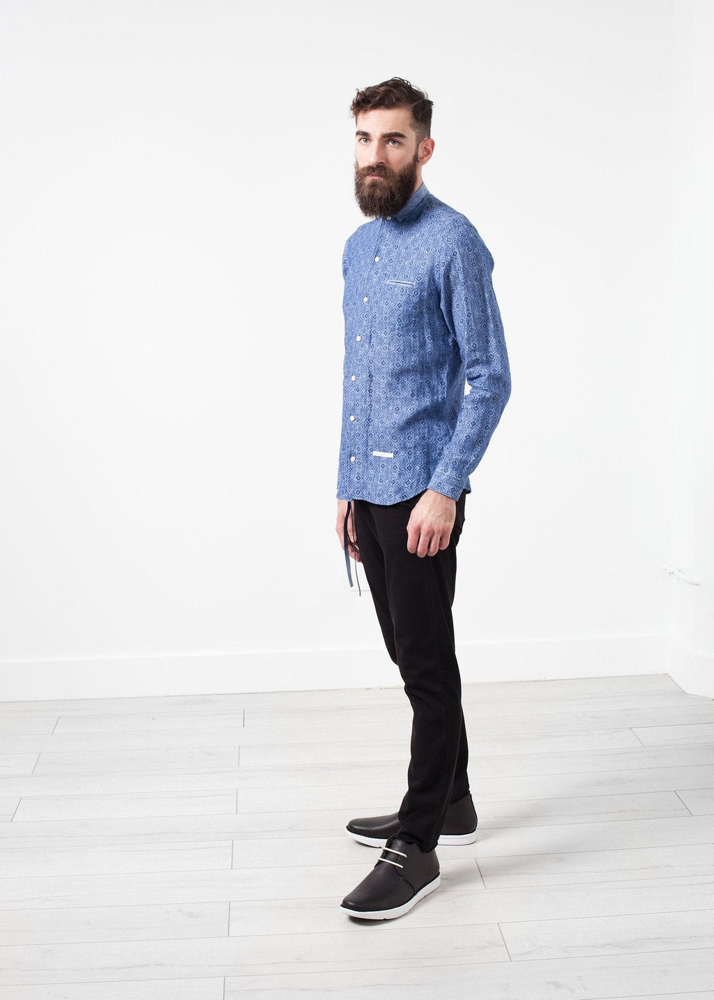 Linen Button Up in Blue Diamond - raj