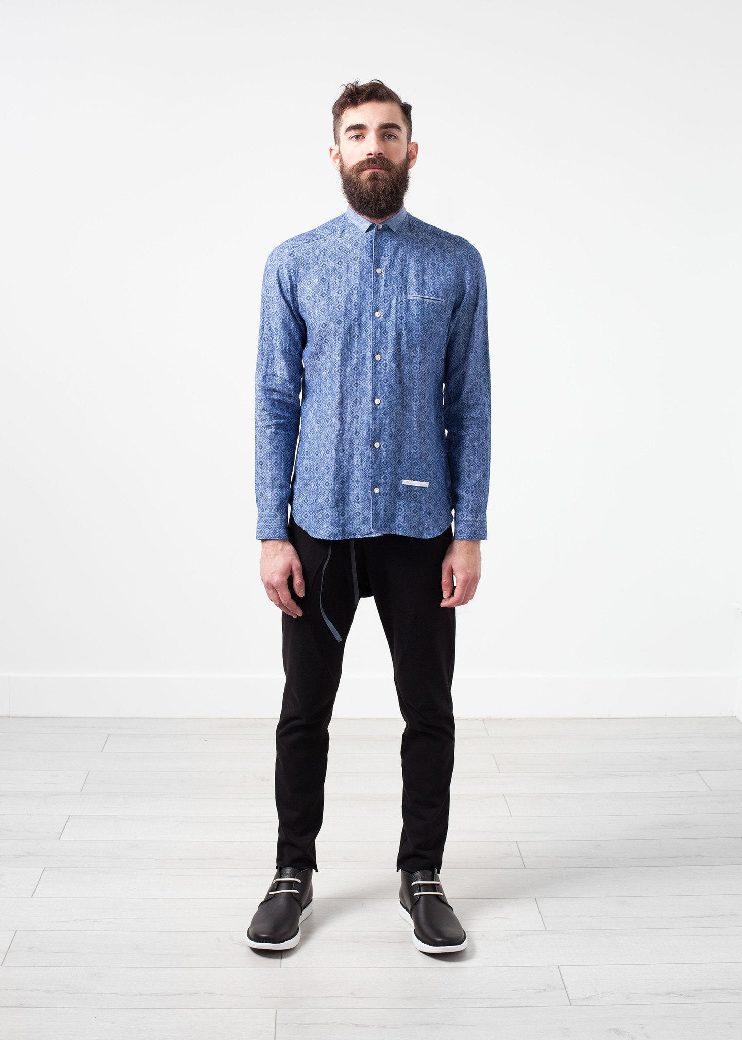 Linen Button Up in Blue Diamond - raj