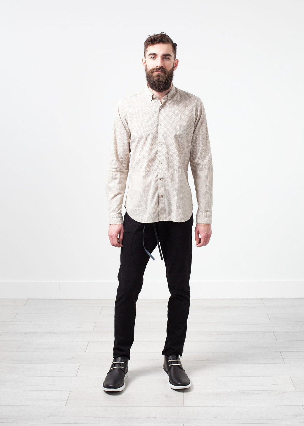 Patterned Button Up in Beige - raj
