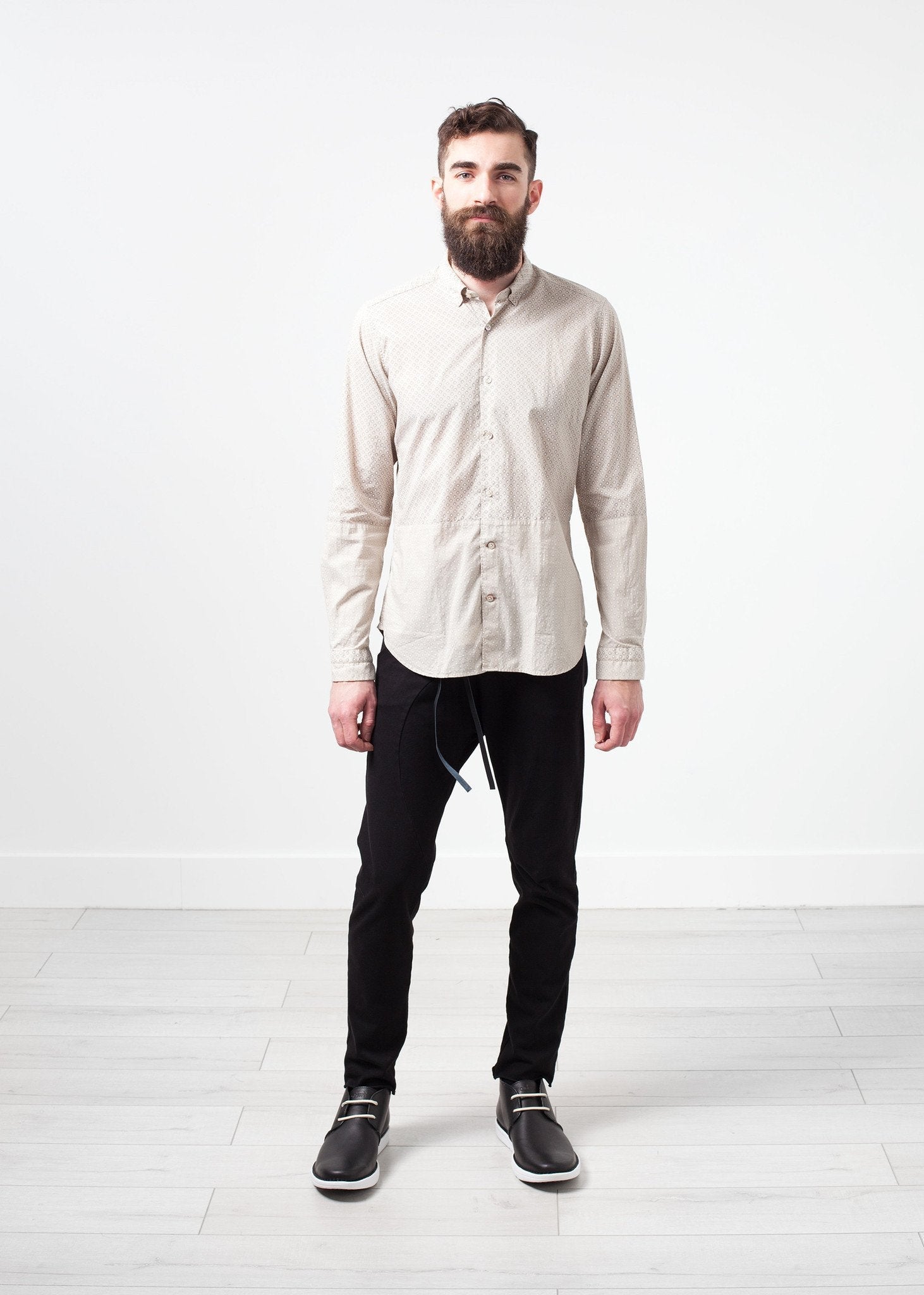 Patterned Button Up in Beige - raj