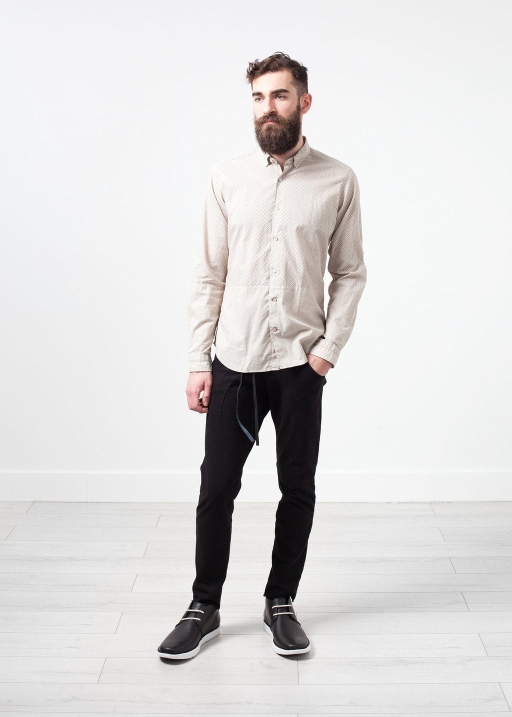 Patterned Button Up in Beige -nadeem