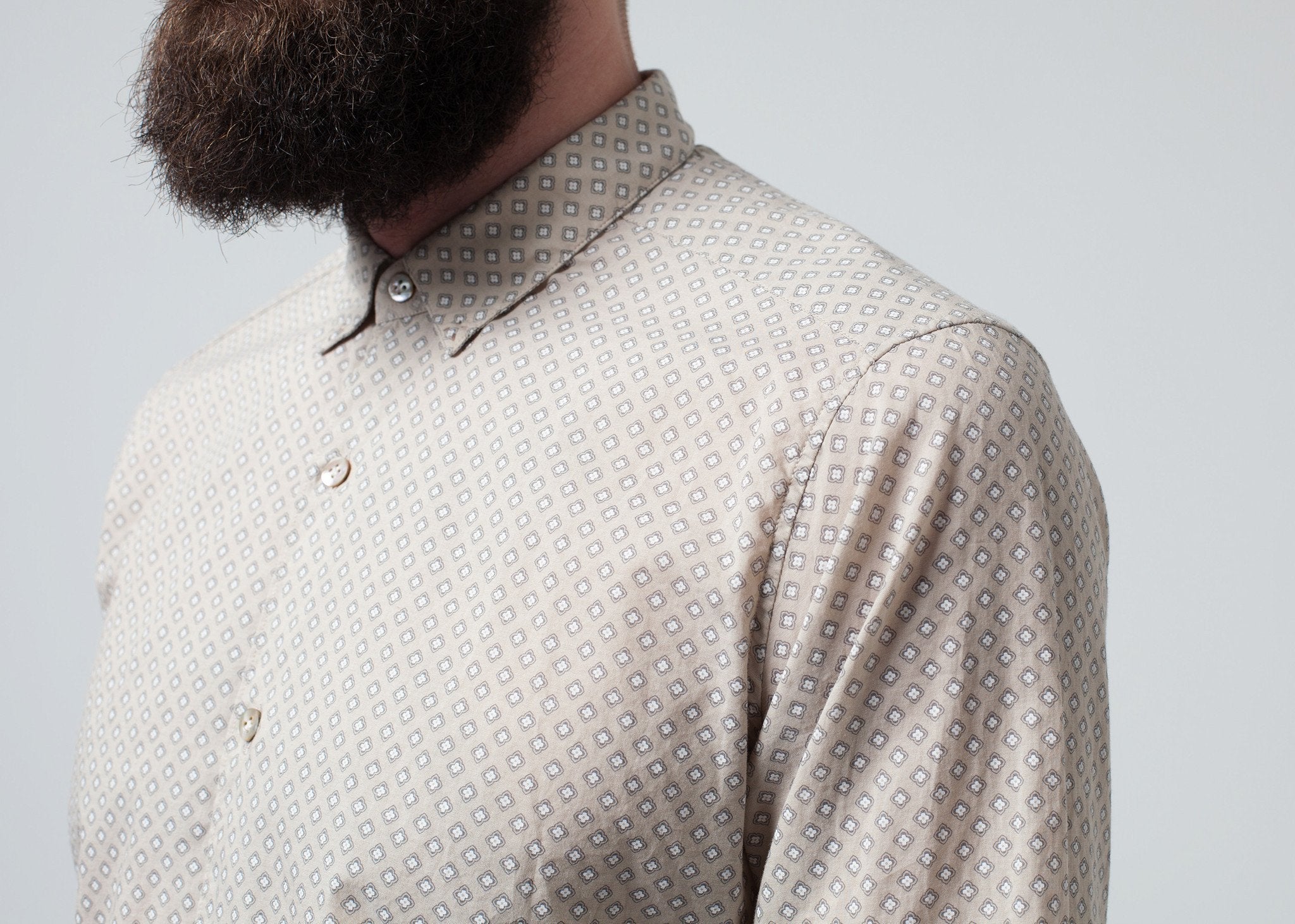 Patterned Button Up in Beige - raj