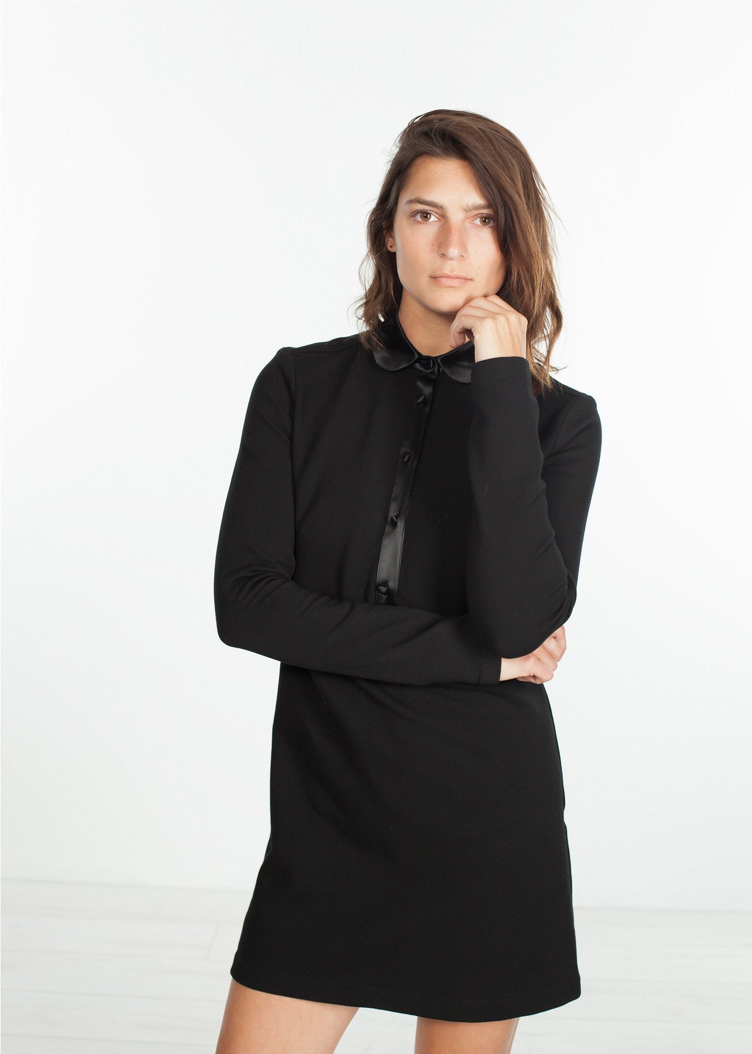 Fleece Jersey Dress in Black - raj