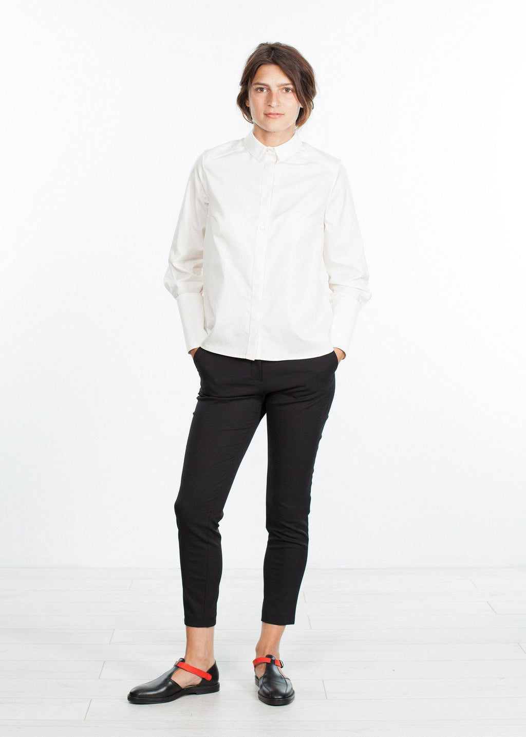 Trim Collar Poplin Blouse in Off White - raj