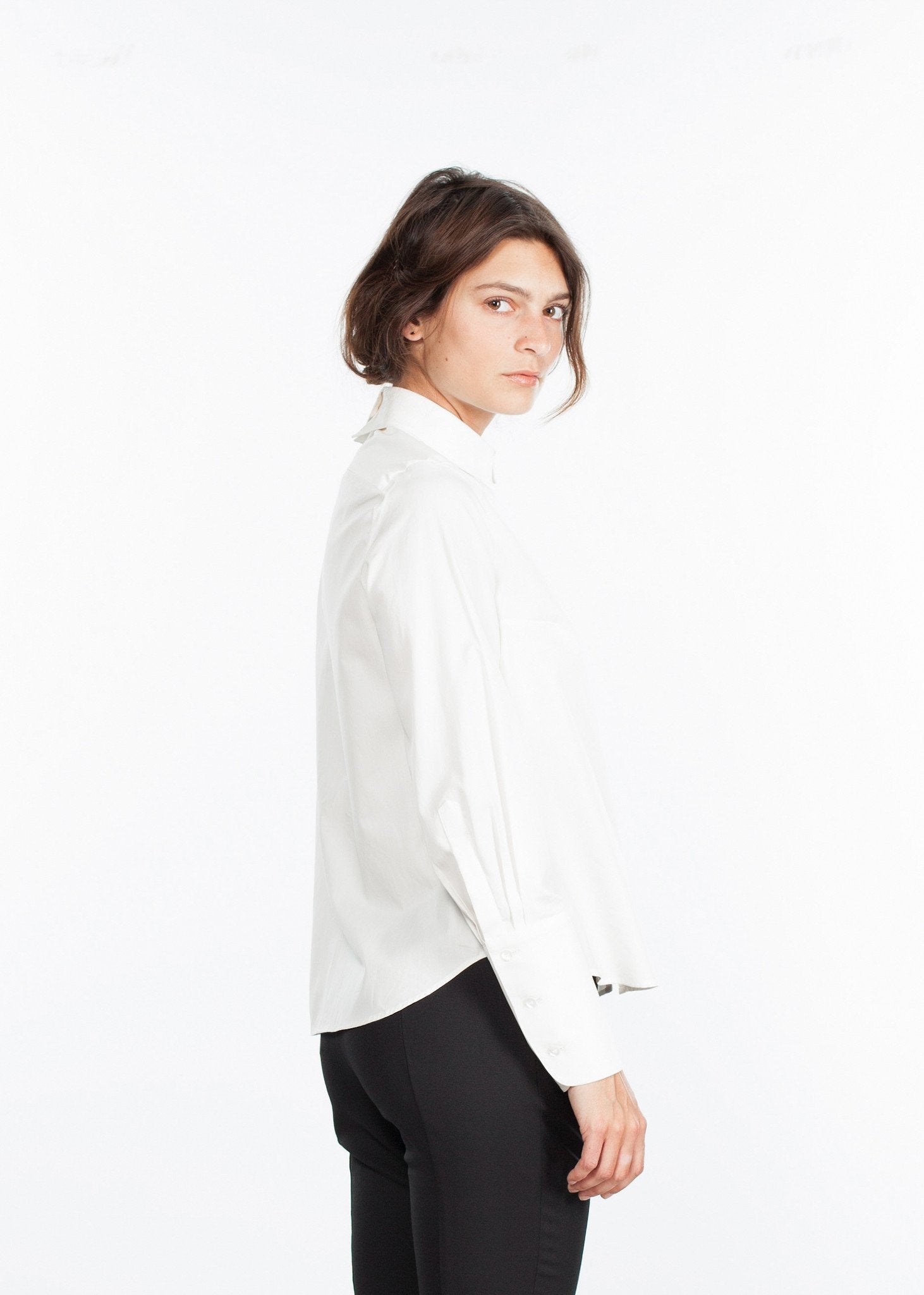 Trim Collar Poplin Blouse in Off White - raj