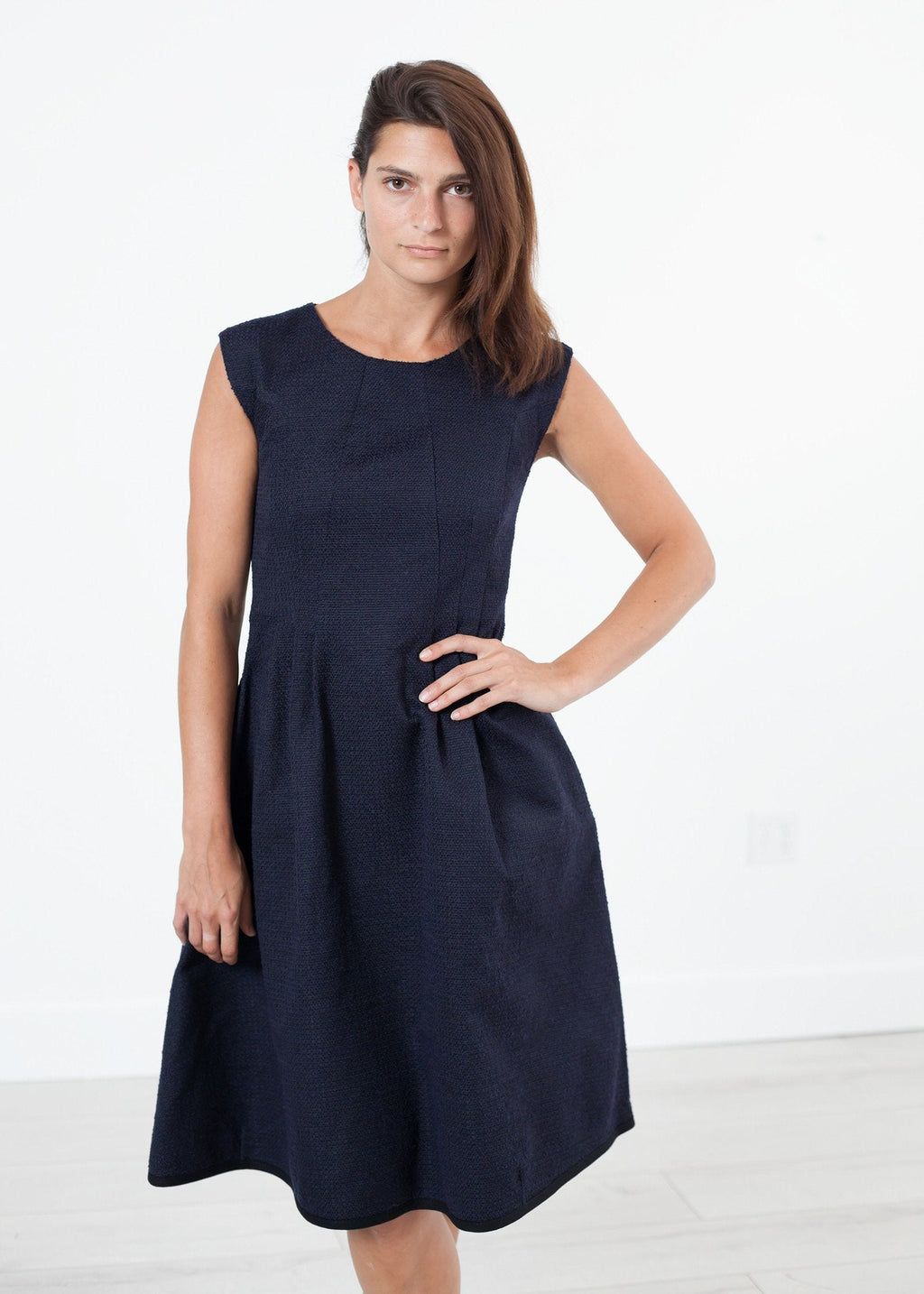 Pleated Rita Dress in Dark Navy - raj