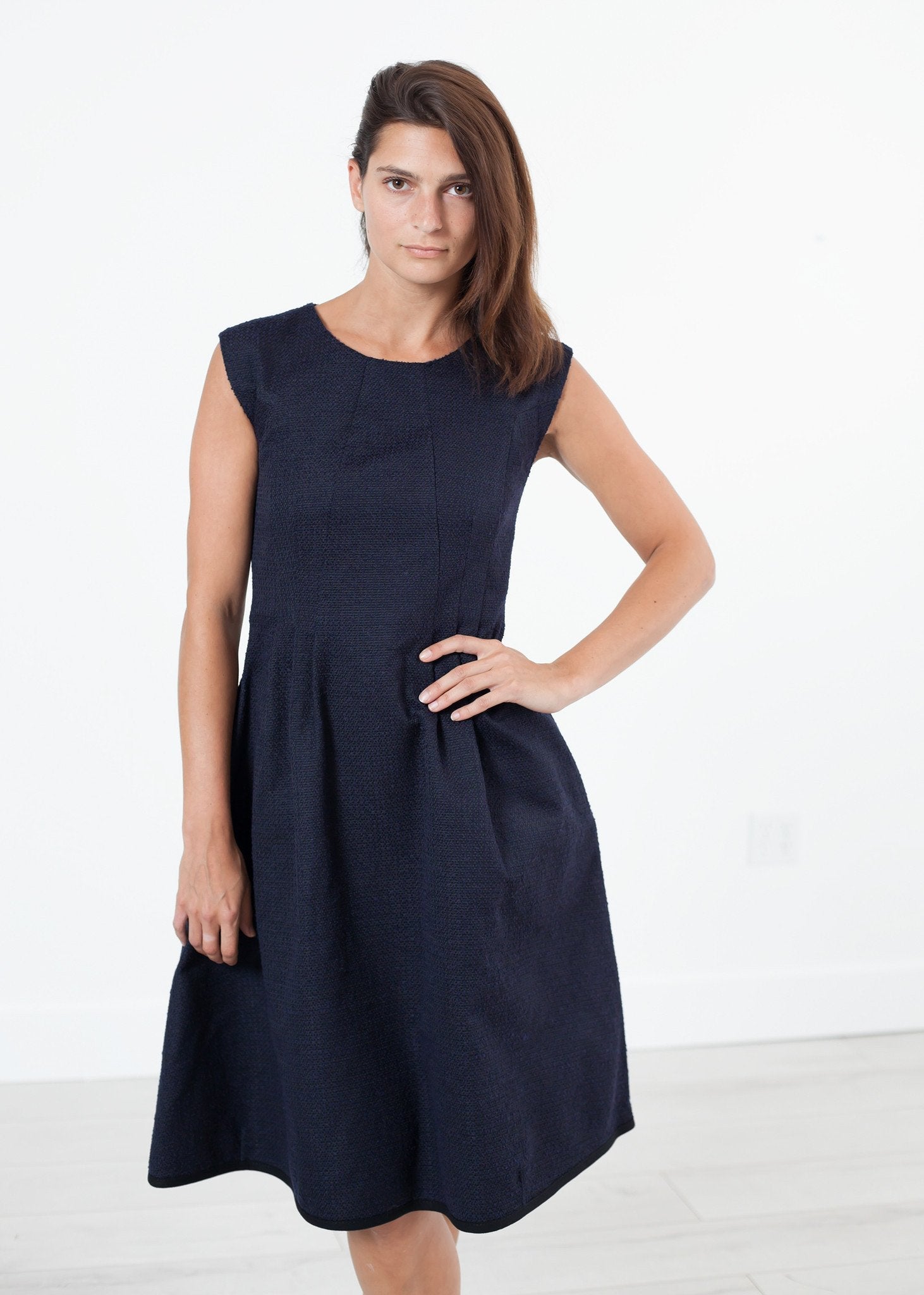 Pleated Rita Dress in Dark Navy - raj