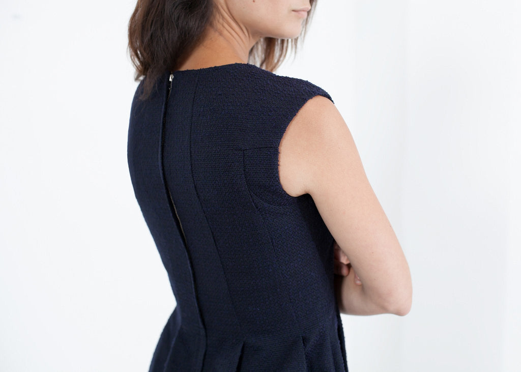Pleated Rita Dress in Dark Navy - raj
