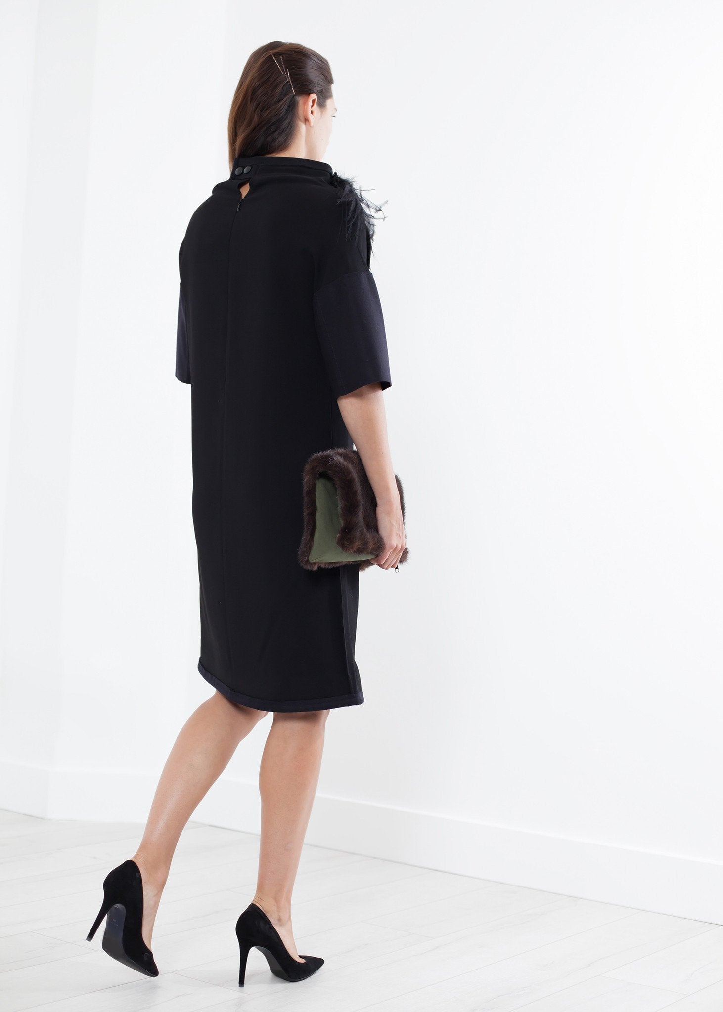 Ostrich Plume Dress in Black - raj