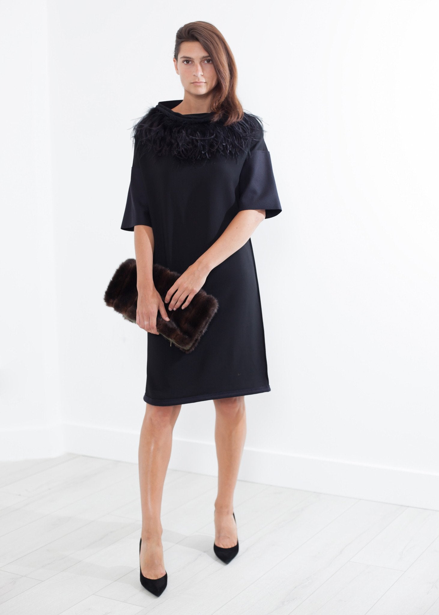 Ostrich Plume Dress in Black - raj