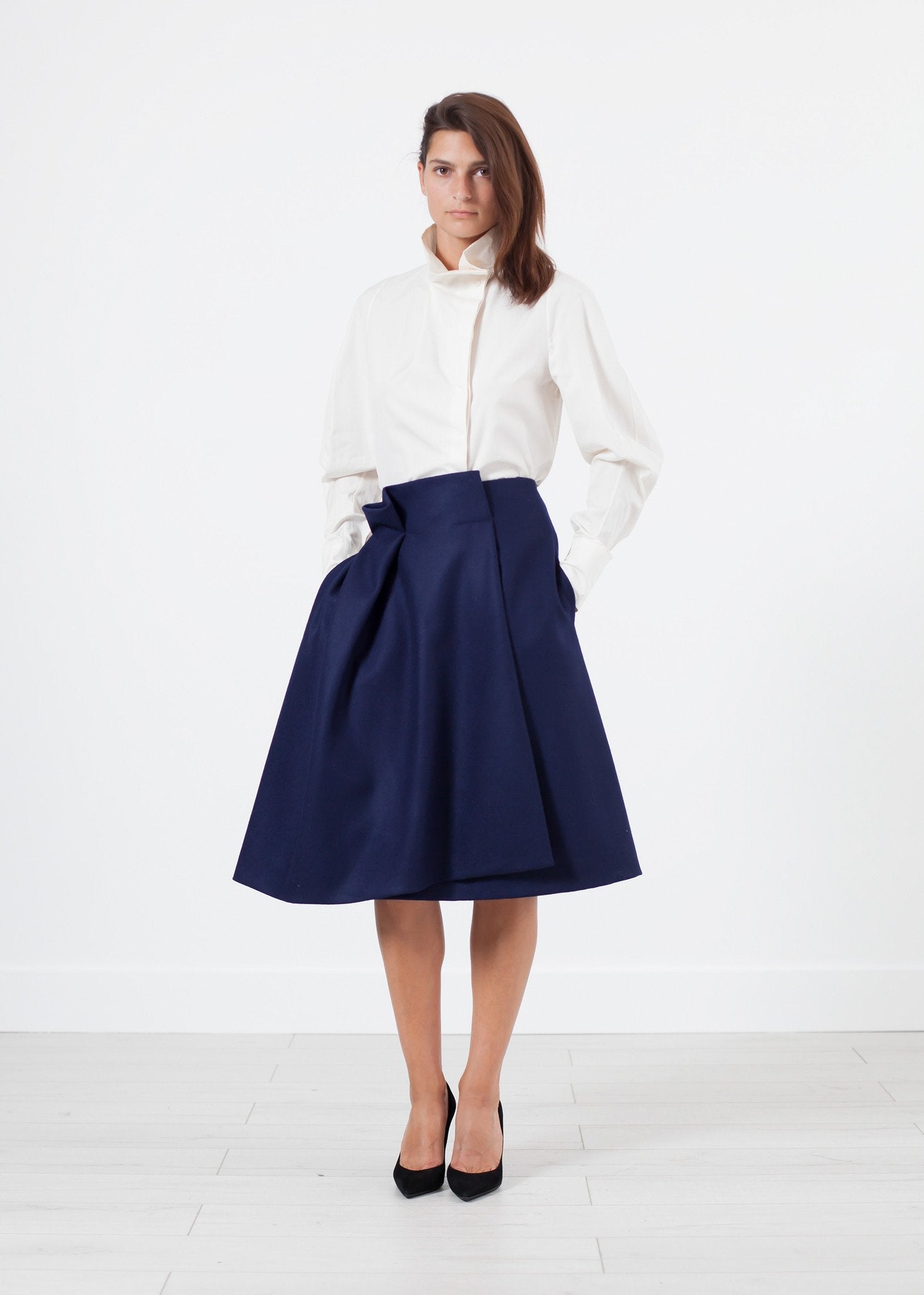 Full Collar Poplin Blouse in Off White - raj