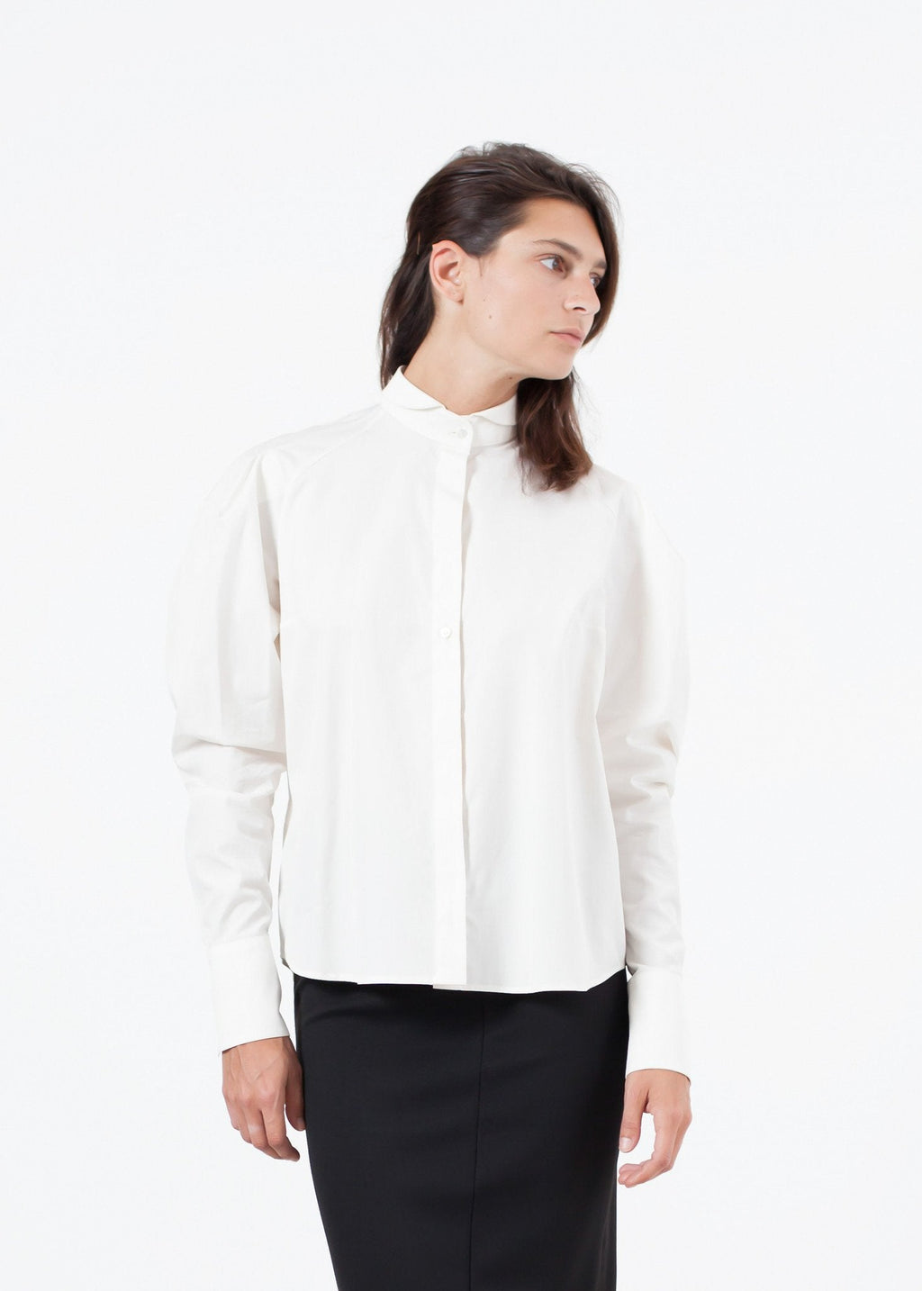 Trim Collar Poplin Blouse in Off White -nadeem