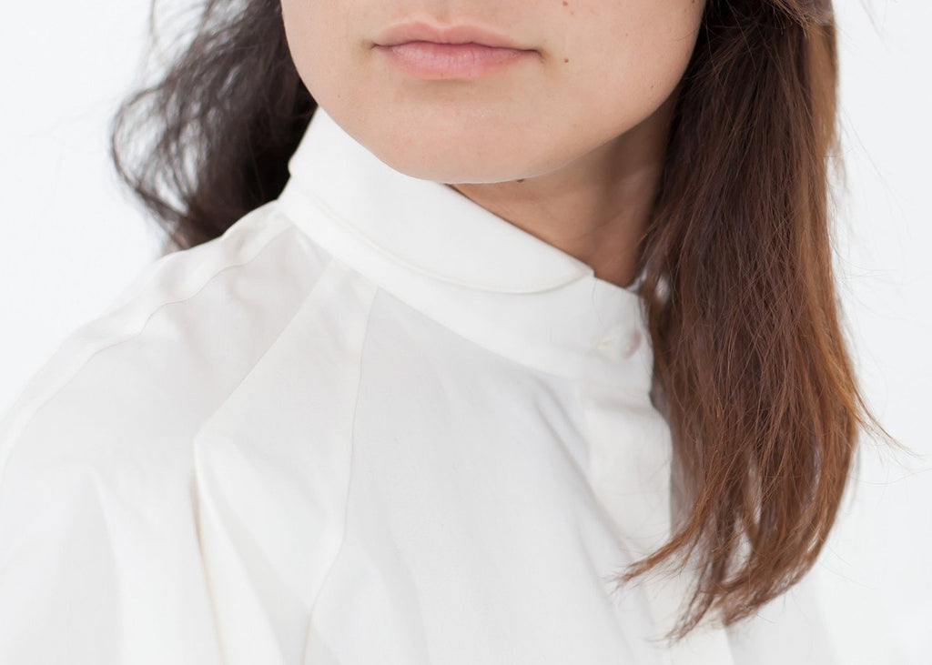 Trim Collar Poplin Blouse in Off White - raj