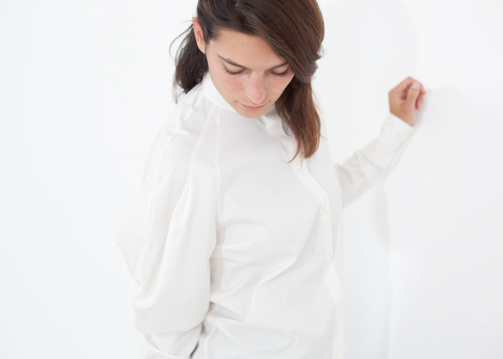 Trim Collar Poplin Blouse in Off White - raj