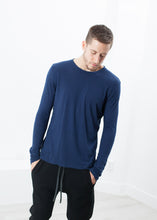 Load image into Gallery viewer, Cashmere Jersey Long Sleeve Tee in Navy right Cashmere Jersey Long Sleeve Tee in Navy
