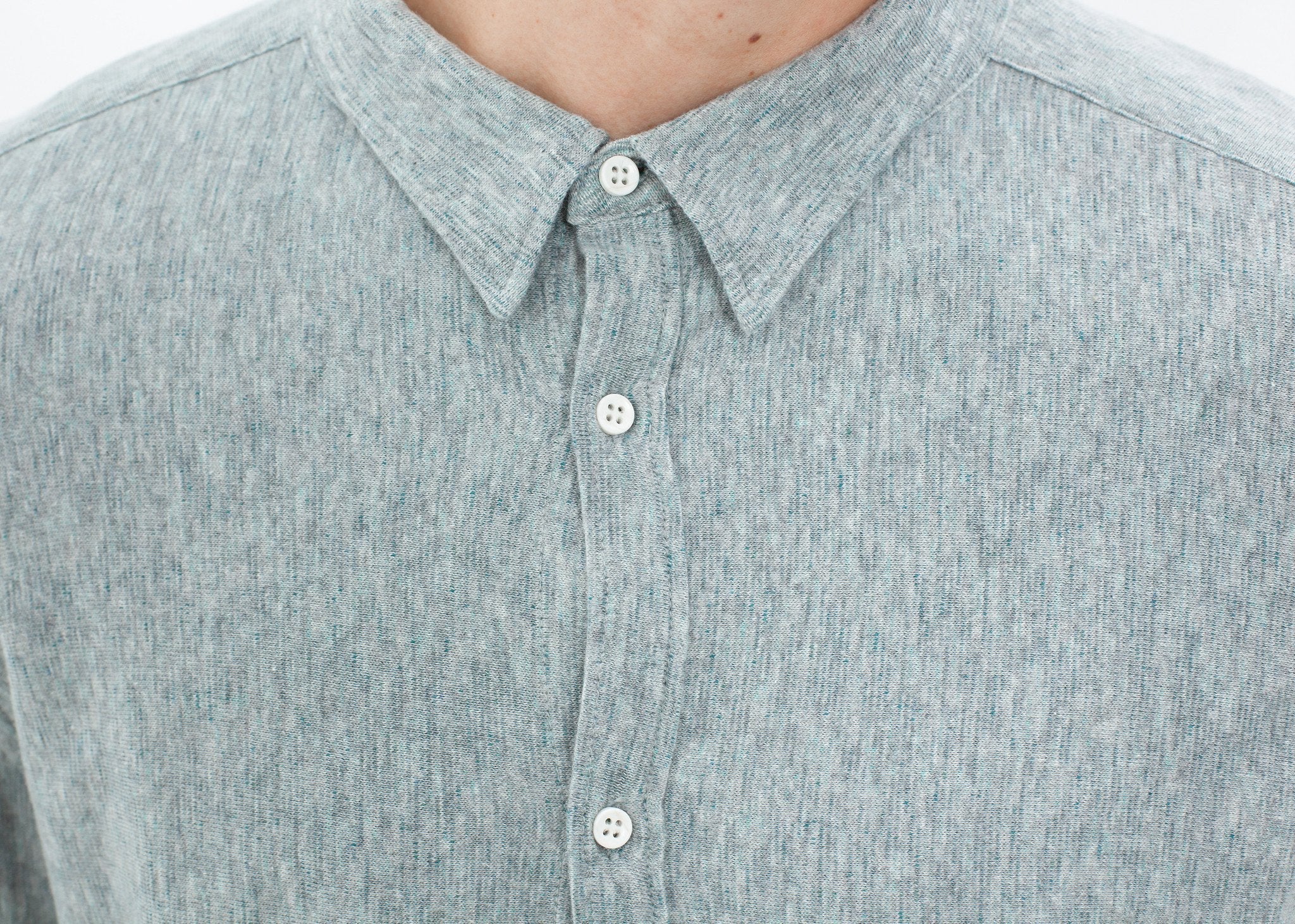 Kasuri Jersey Button-Up in Blue Grey - raj