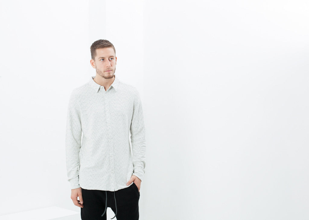 Kasuri Jersey Button-Up in Ivory/Black - raj