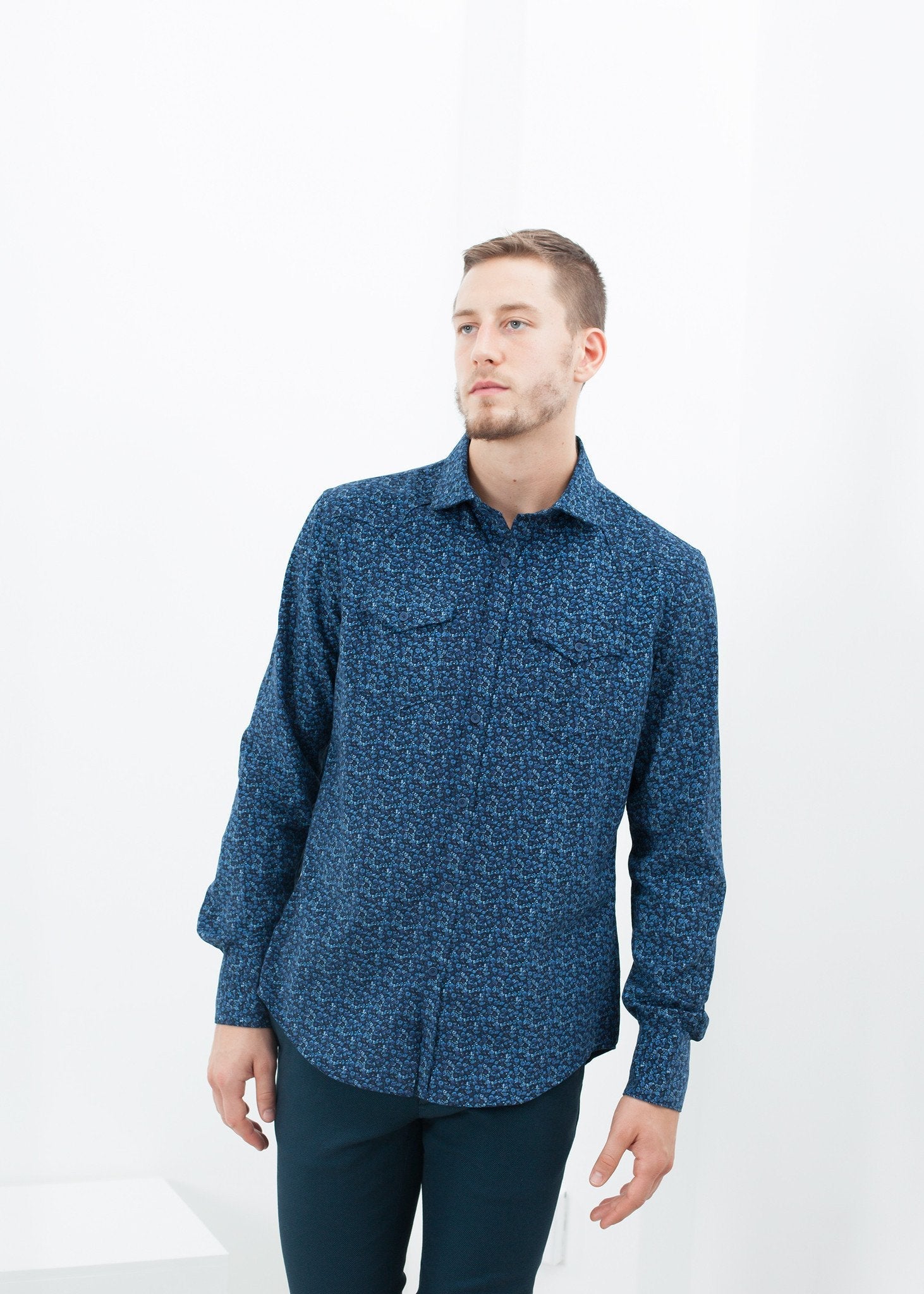 Western Arkansas Button-Up in Blue Floral - raj
