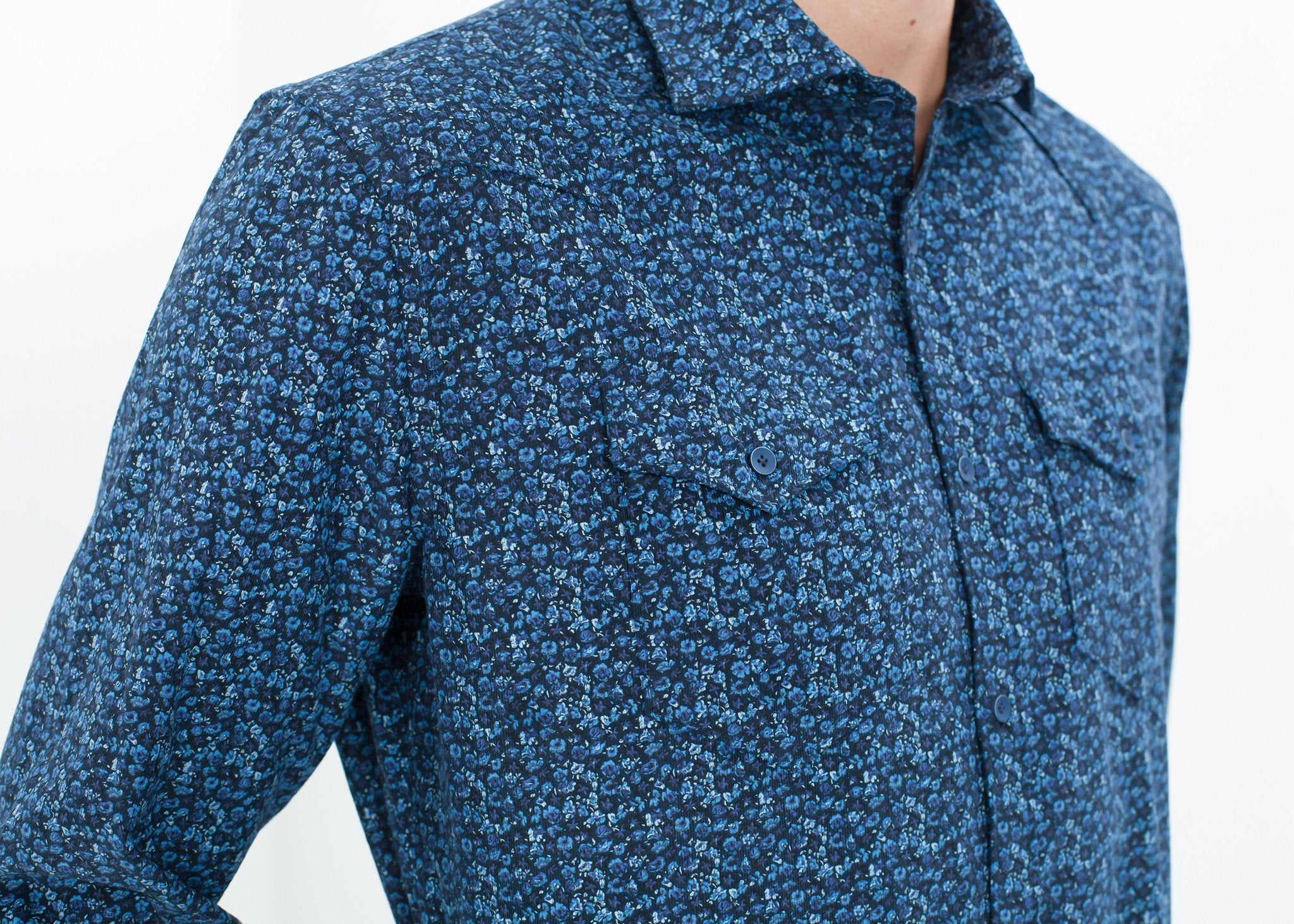 Western Arkansas Button-Up in Blue Floral - raj