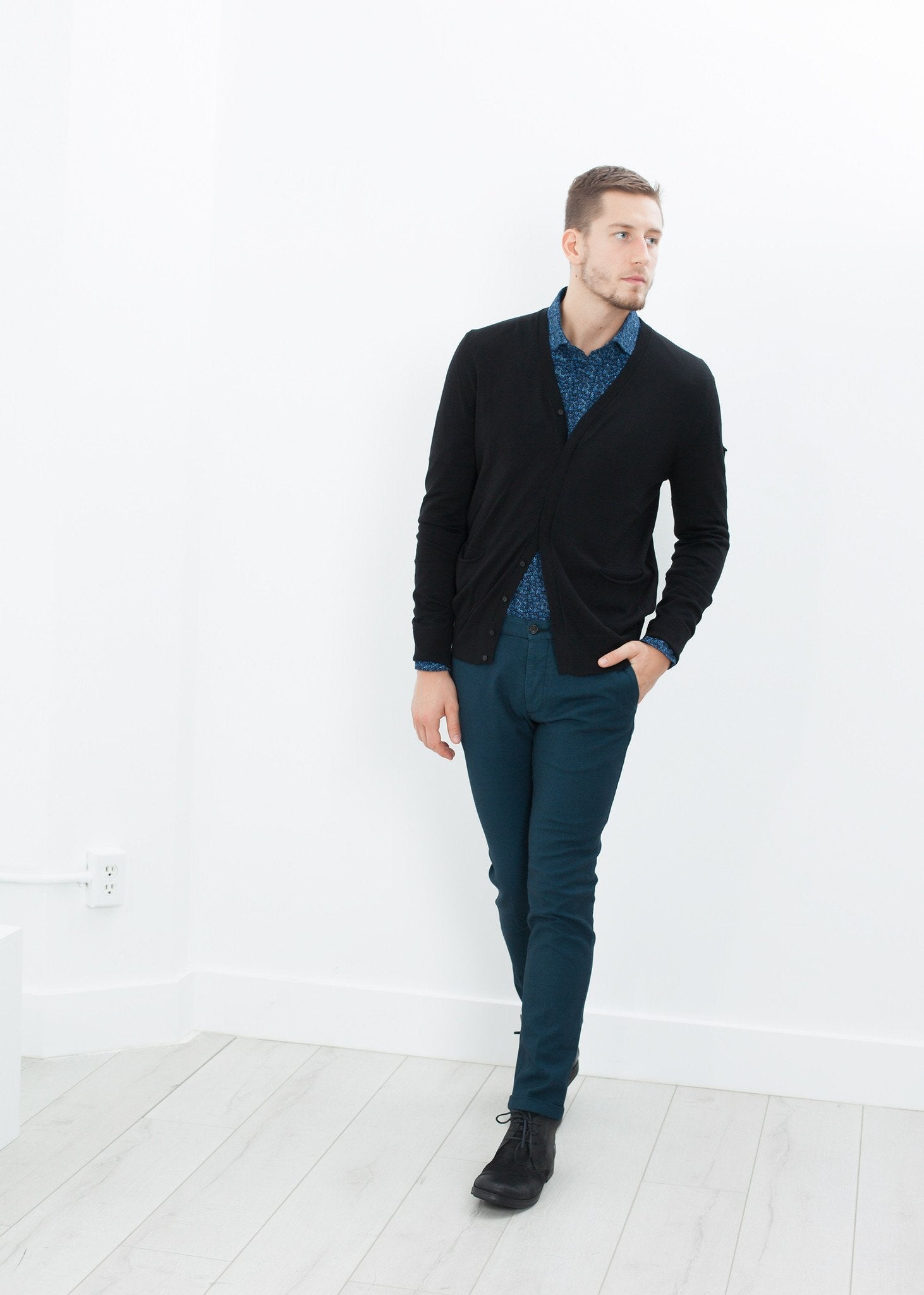 Hidden Placket Cardigan in Black - raj