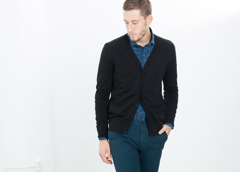 Hidden Placket Cardigan in Black - raj