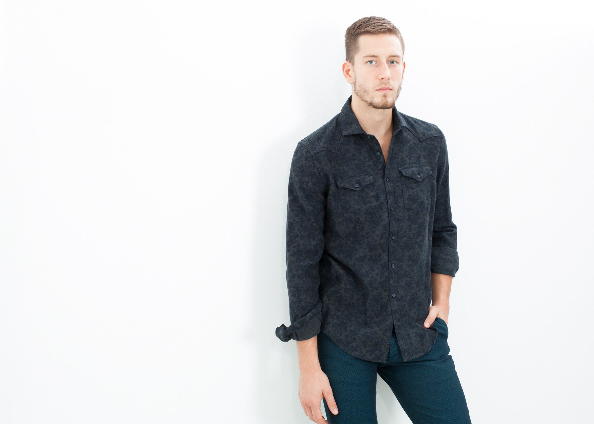 Western Arkansas Button-Up in Dark Hash Floral -nadeem