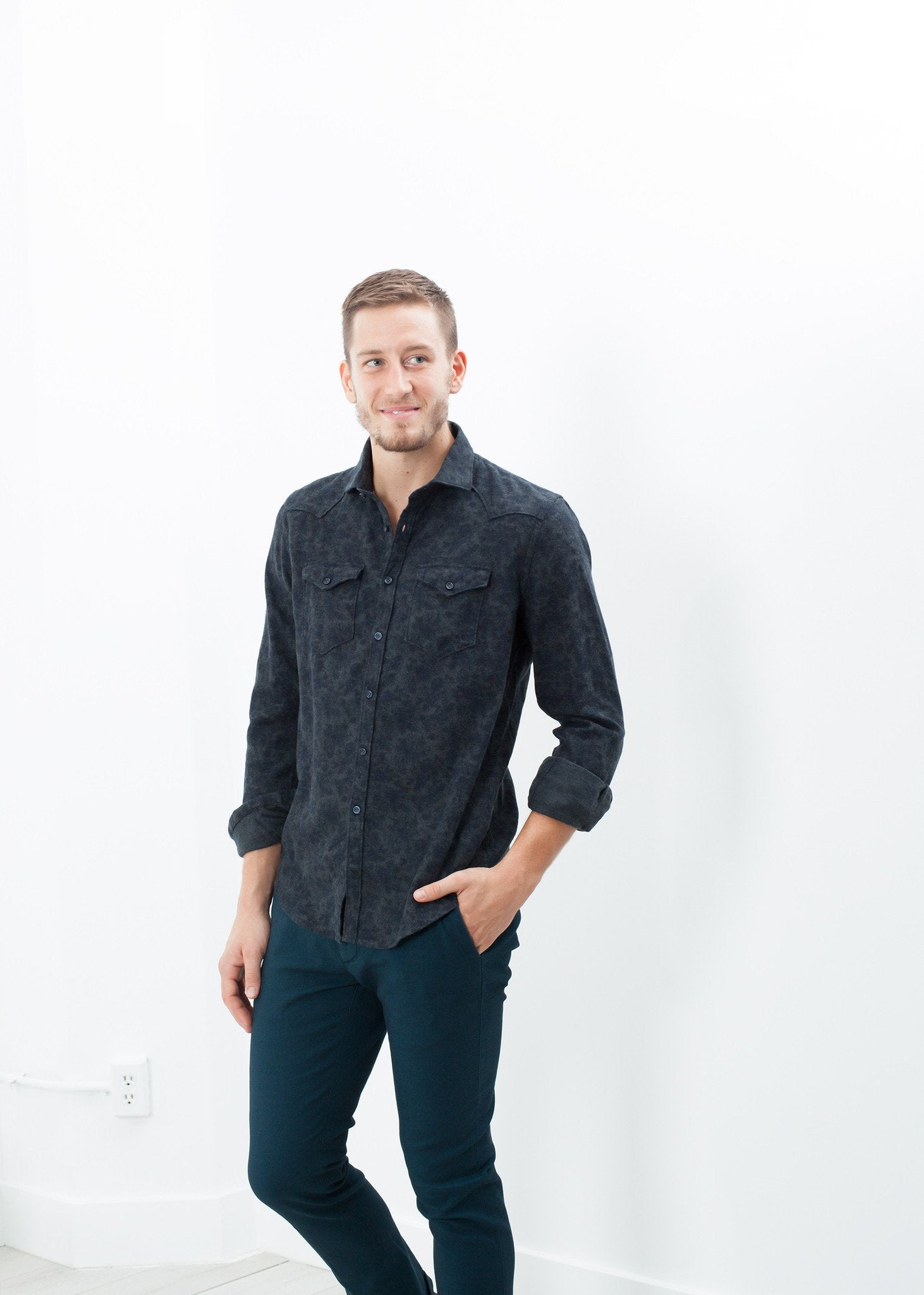Western Arkansas Button-Up in Dark Hash Floral - raj