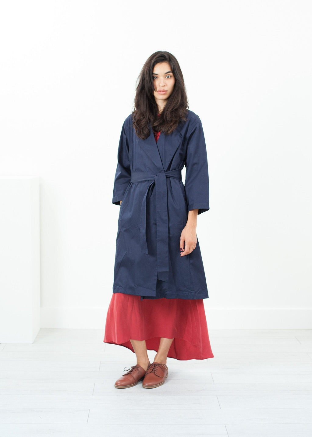 Sateen Trench in Navy - raj
