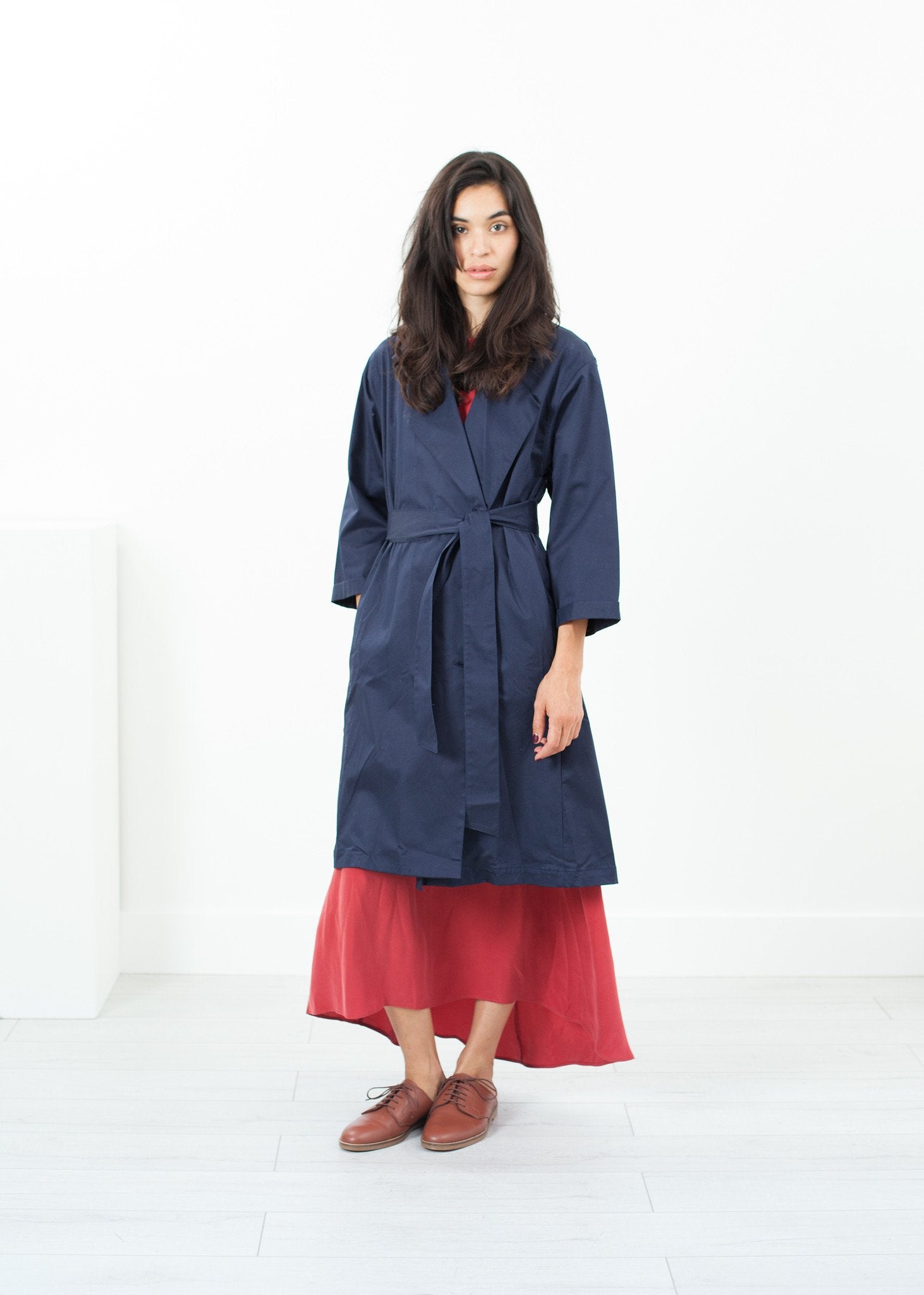 Sateen Trench in Navy - raj