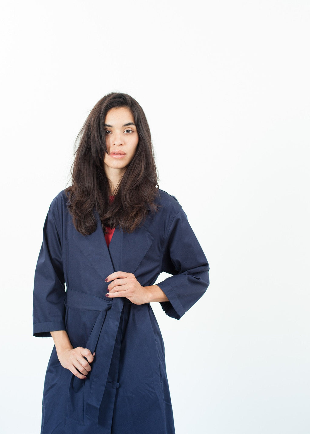 Sateen Trench in Navy - raj