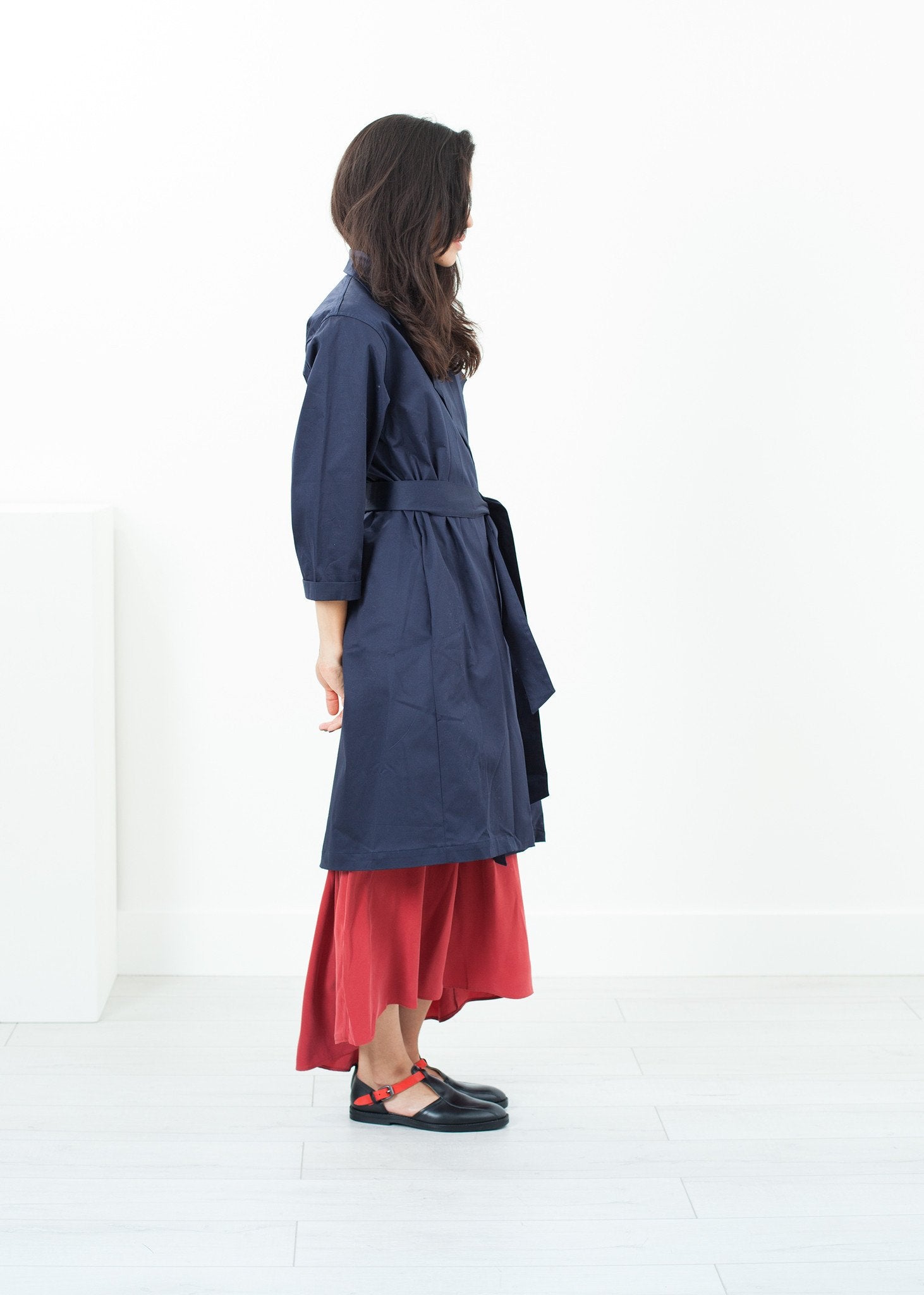 Sateen Trench in Navy -nadeem