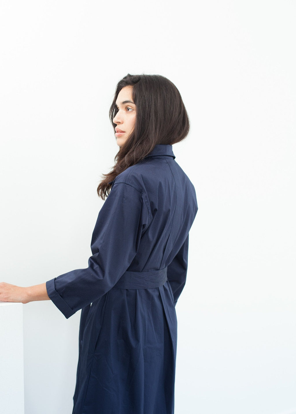 Sateen Trench in Navy - raj