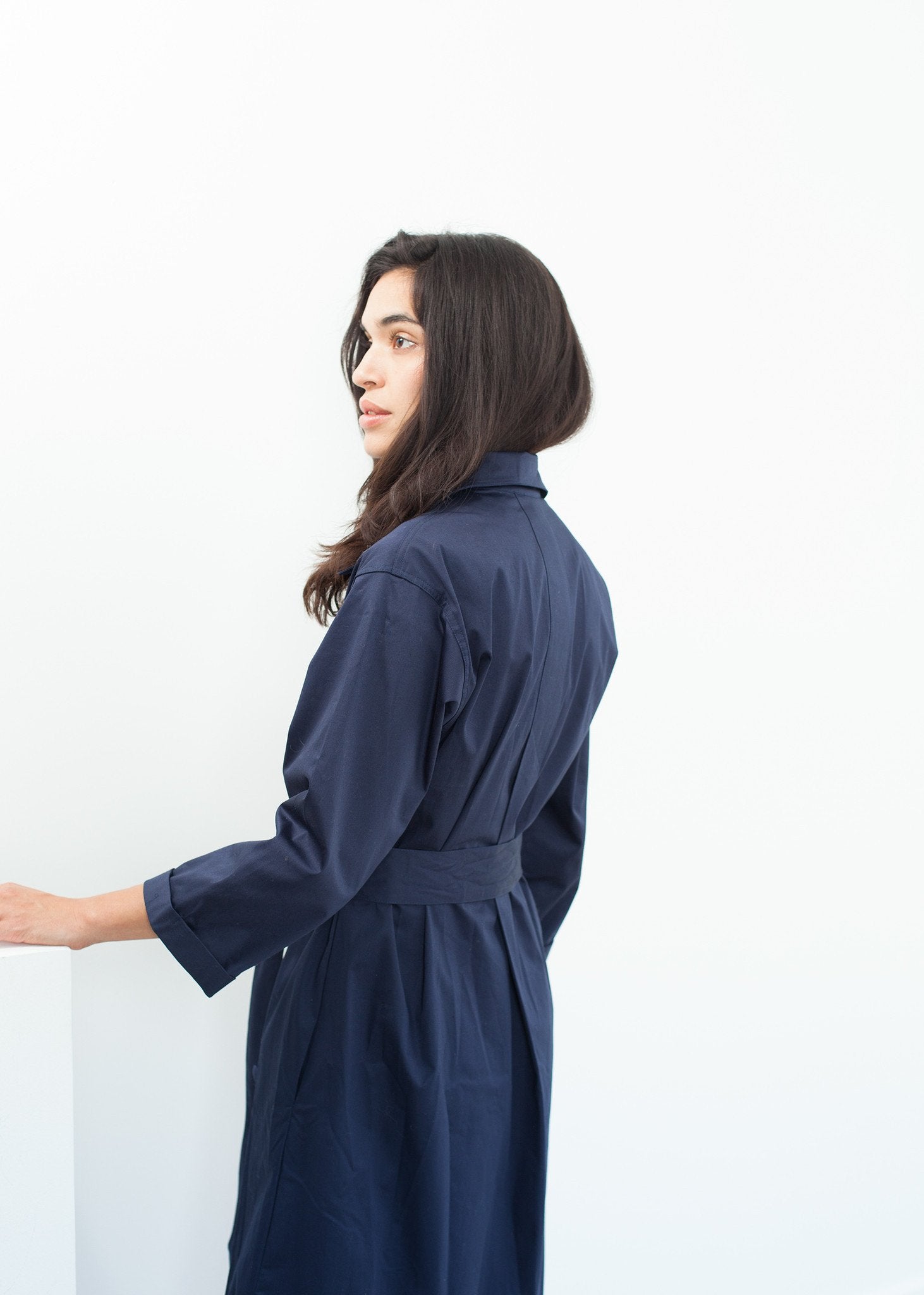 Sateen Trench in Navy - raj