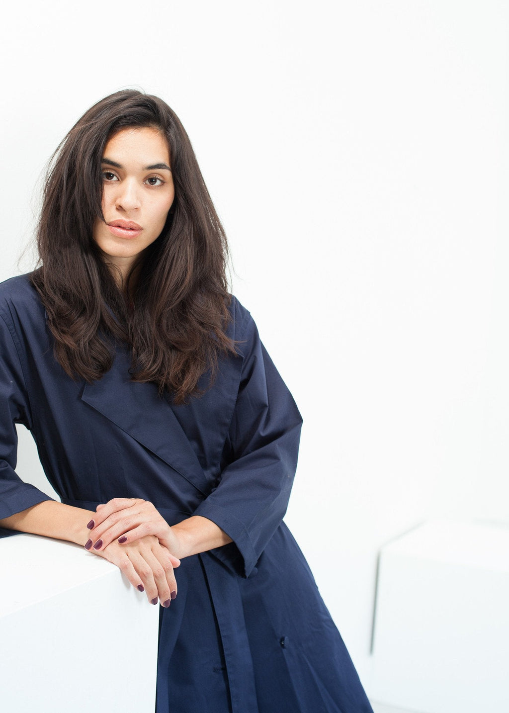 Sateen Trench in Navy - raj