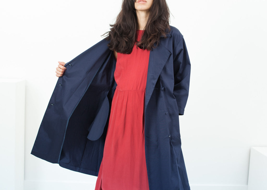 Sateen Trench in Navy - raj