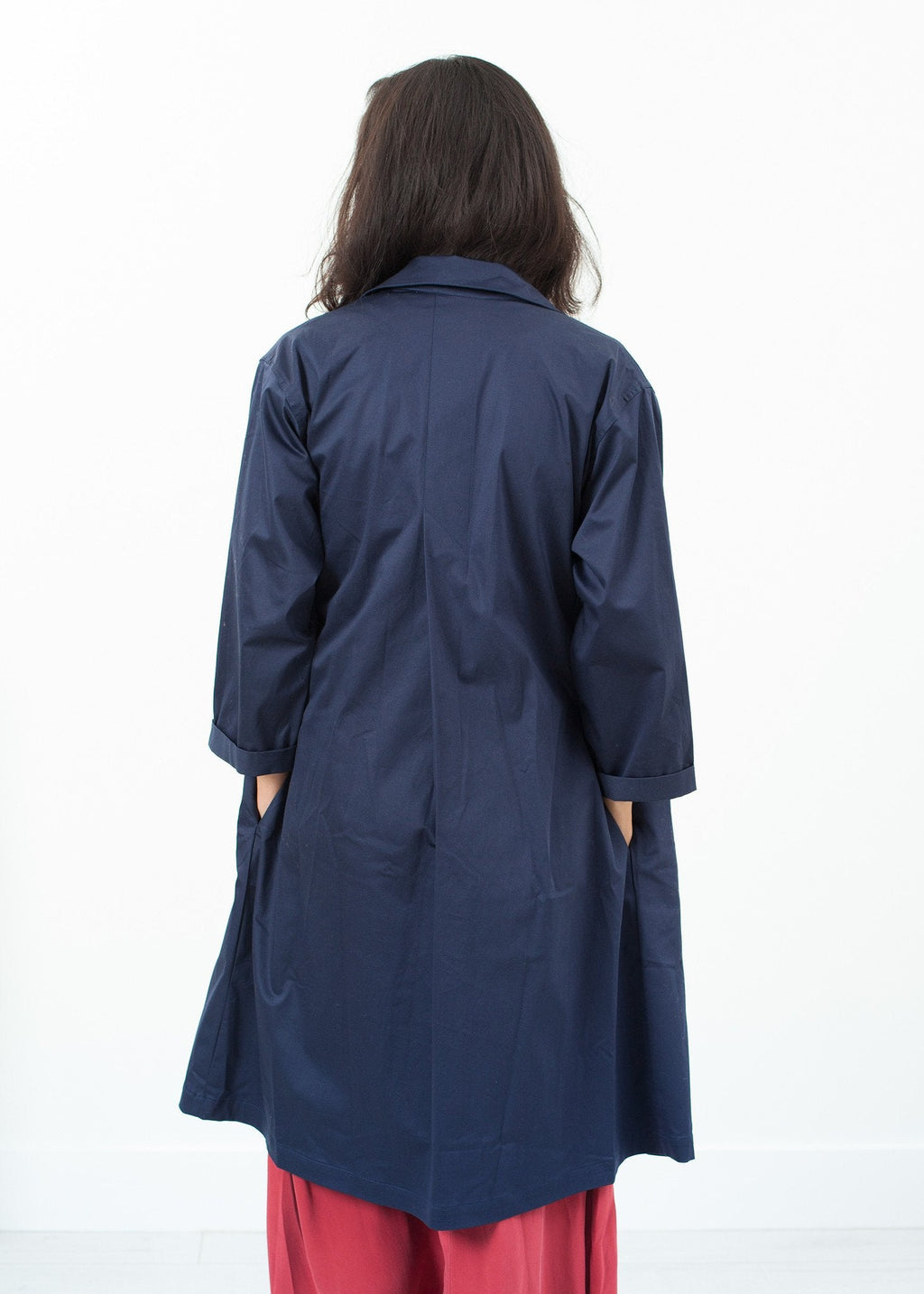 Sateen Trench in Navy - raj